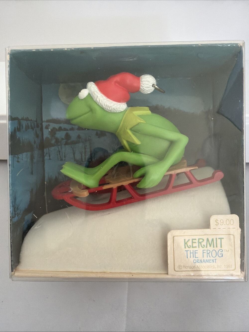 Hallmark Kermit the Frog Sledding Ornament Vintage 1981 with box